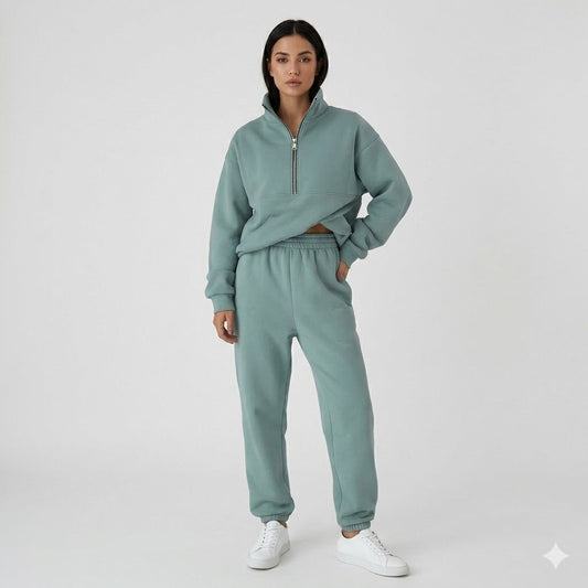 Set Sportivi Donna con Mezza Zip e Pantaloni Elasticizzati