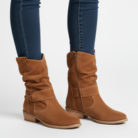 Stivaletti Donna Scamosciati Arricciati con Cinturino alla Caviglia