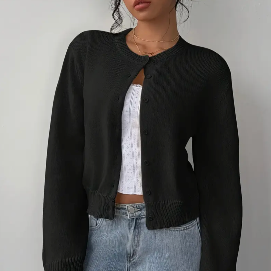 Cardigan Corto Donna in Maglia Girocollo