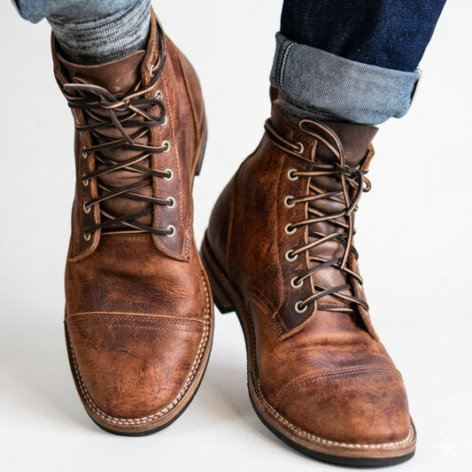 Stivali da Uomo Stringati in Pelle Vintage Comfort e Stile