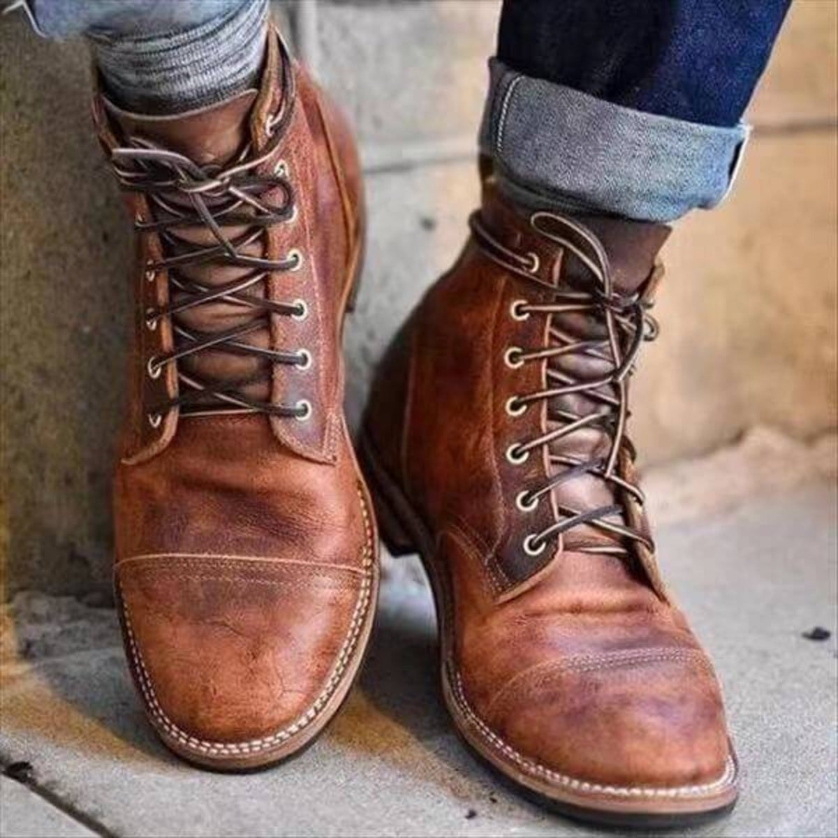 Stivali da Uomo Stringati in Pelle Vintage Comfort e Stile