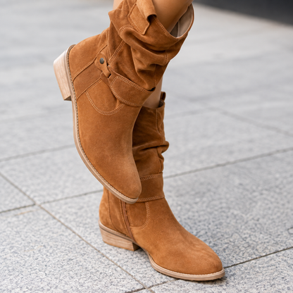 Stivaletti Donna Slouch Tacco Basso in Legno
