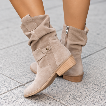 Stivaletti Donna Slouch Tacco Basso in Legno
