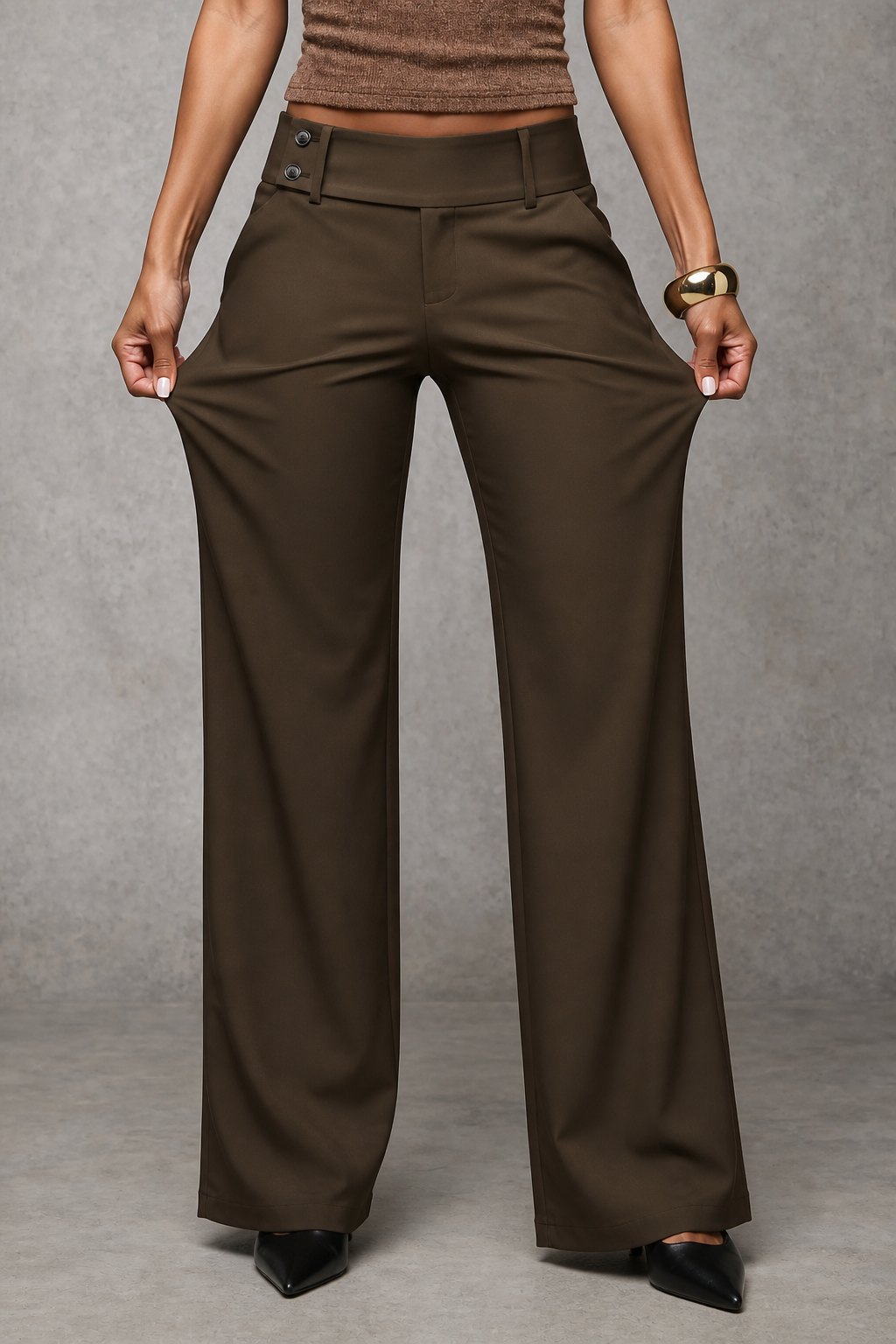 Pantaloni Palazzo Donna Vita Alta Doppio Bottone