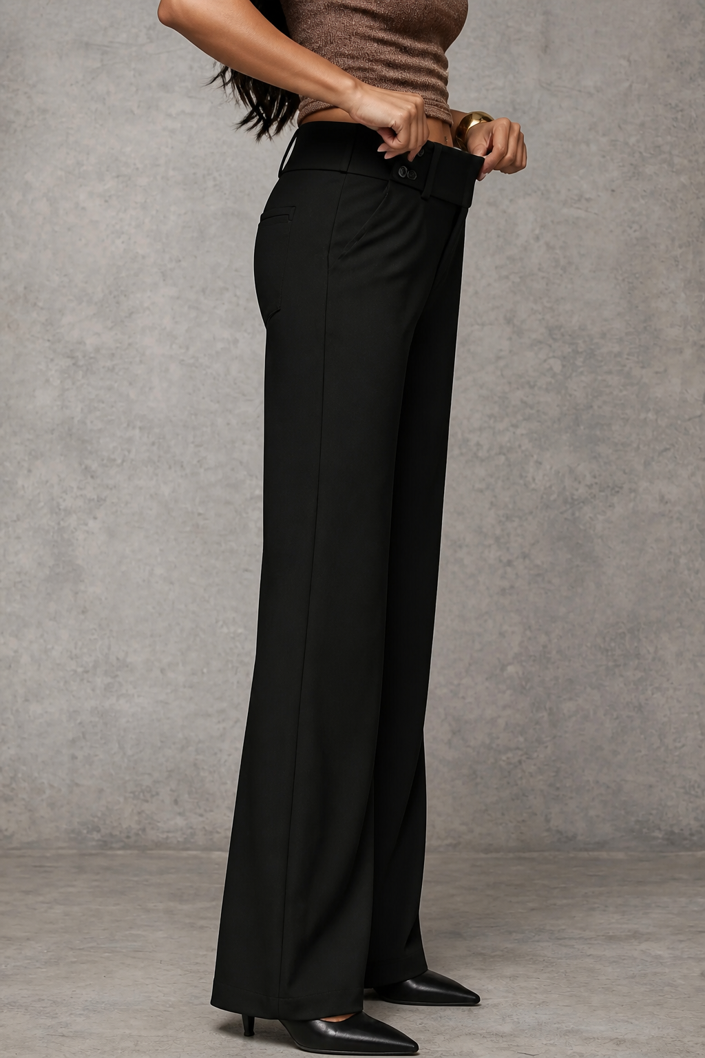 Pantaloni Palazzo Donna Vita Alta Doppio Bottone