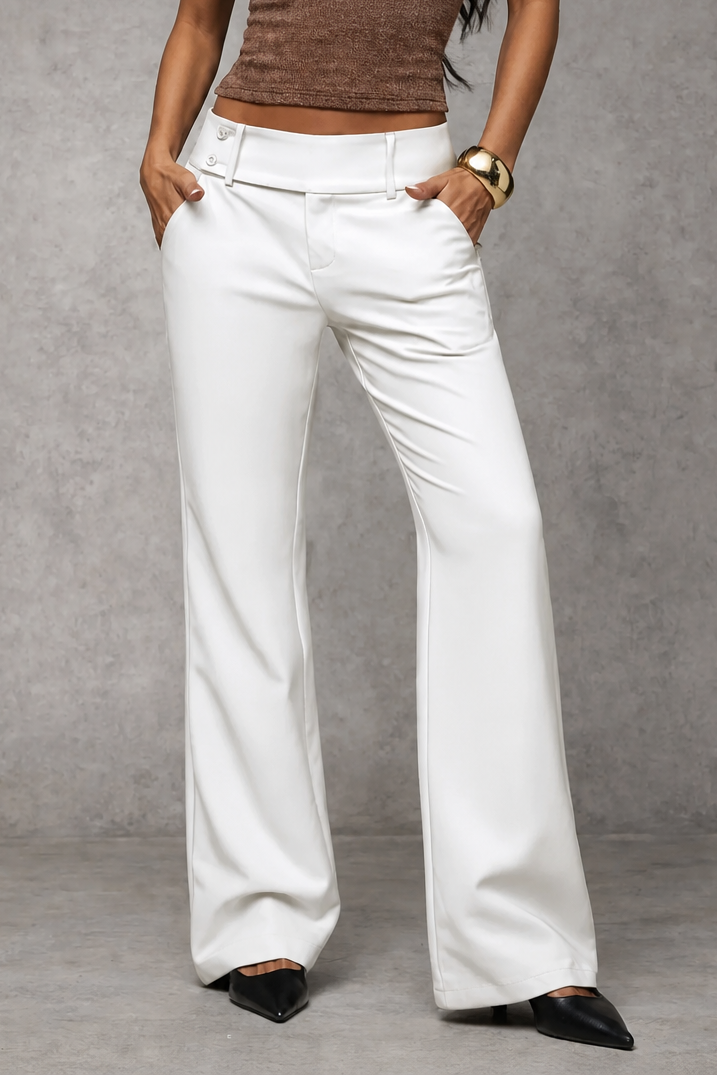 Pantaloni Palazzo Donna Vita Alta Doppio Bottone
