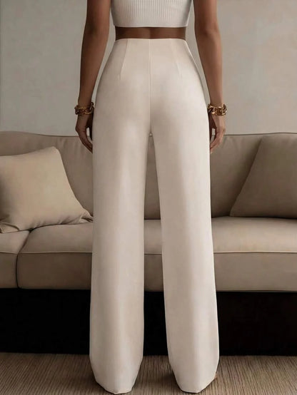 Pantaloni Eleganti Donna a Gamba Larga con Piega