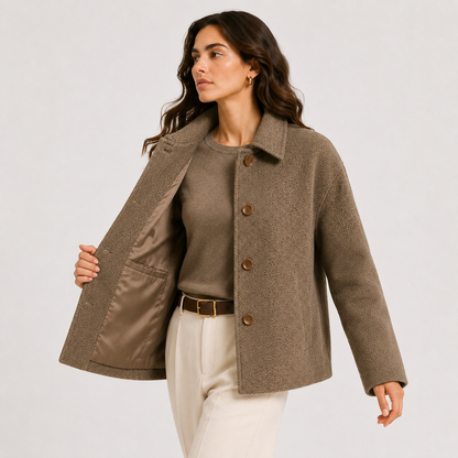 Giacca Donna Effetto Bouclé Tortora Foderata