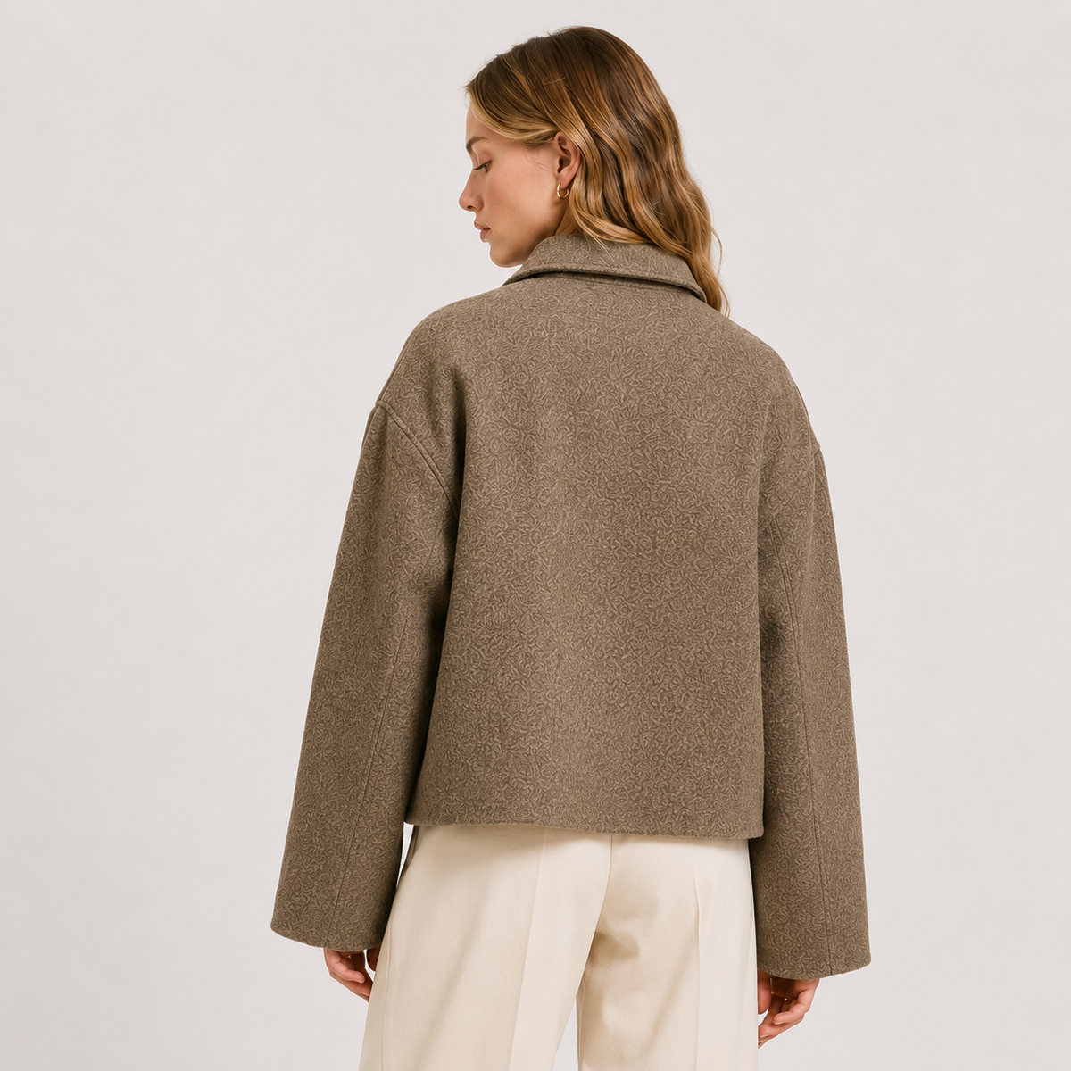 Giacca Donna Effetto Bouclé Tortora Foderata