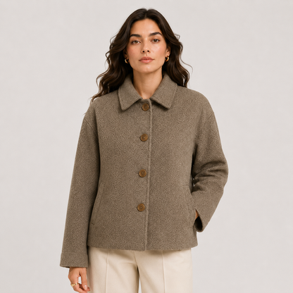 Giacca Donna Effetto Bouclé Tortora Foderata