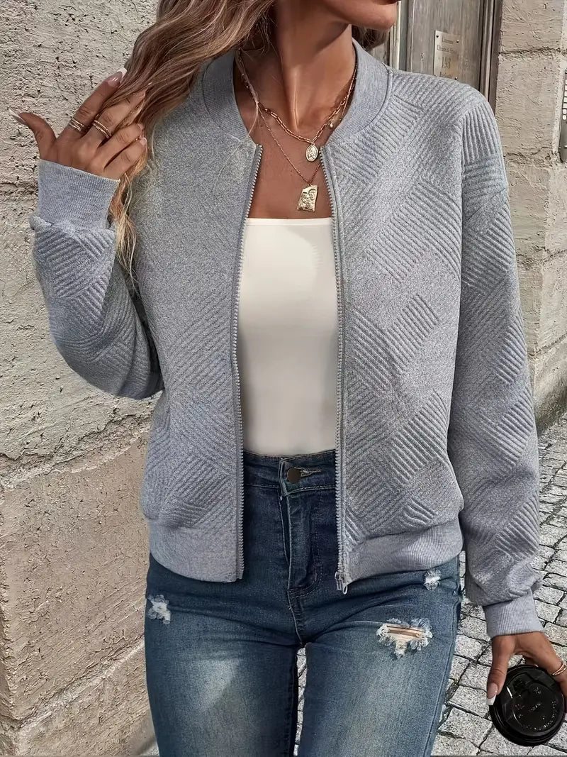 Cardigan Corto Donna con Zip Lavorato a Rombi