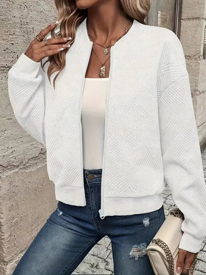 Cardigan Corto Donna con Zip Lavorato a Rombi