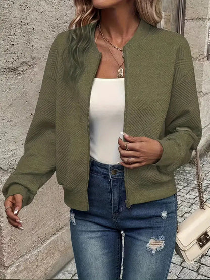 Cardigan Corto Donna con Zip Lavorato a Rombi
