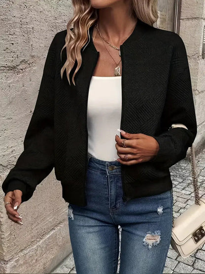 Cardigan Corto Donna con Zip Lavorato a Rombi