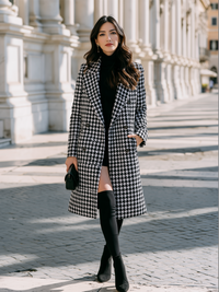 Cappotto Lungo Donna Doppiopetto Pied de Poule