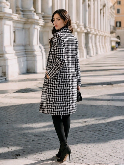 Cappotto Lungo Donna Doppiopetto Pied de Poule