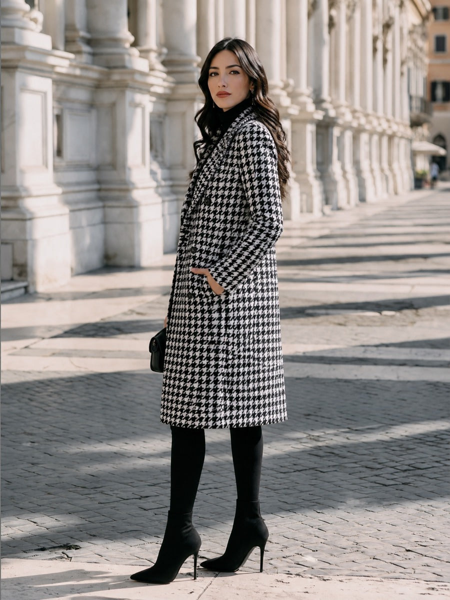 Cappotto Lungo Donna Doppiopetto Pied de Poule