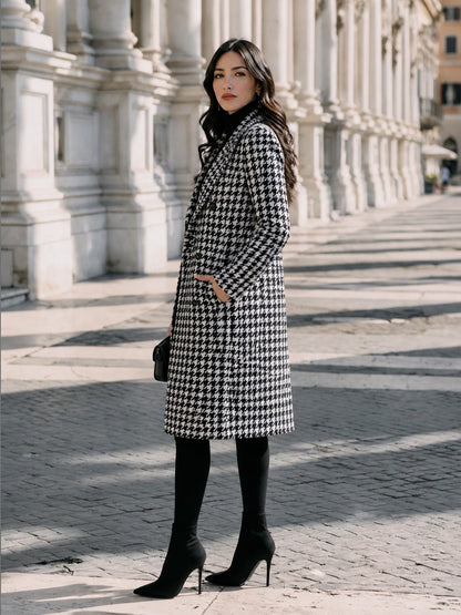 Cappotto Lungo Donna Doppiopetto Pied de Poule