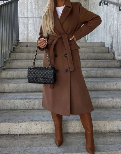 Cappotto Lungo Donna Doppiopetto Classico con Revers