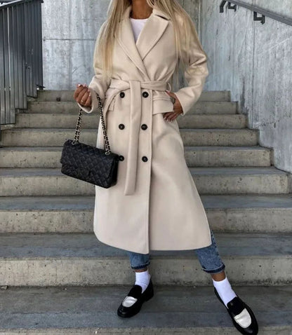 Cappotto Lungo Donna Doppiopetto Classico con Revers