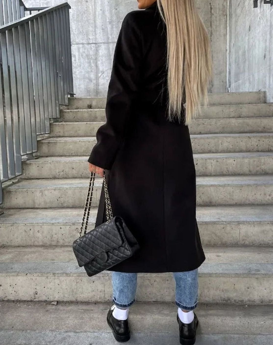 Cappotto Lungo Donna Doppiopetto Classico con Revers