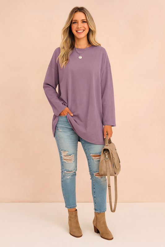 Top Tunica Rilassato Maniche Lunghe Donna Oversize