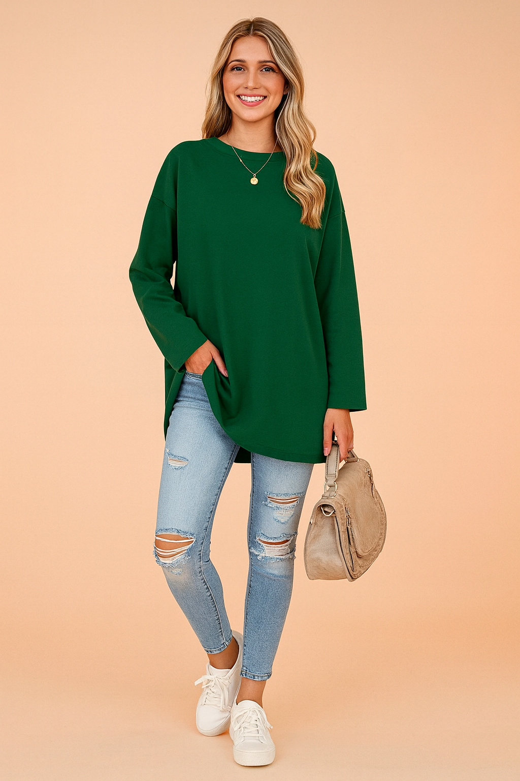 Top Tunica Rilassato Maniche Lunghe Donna Oversize
