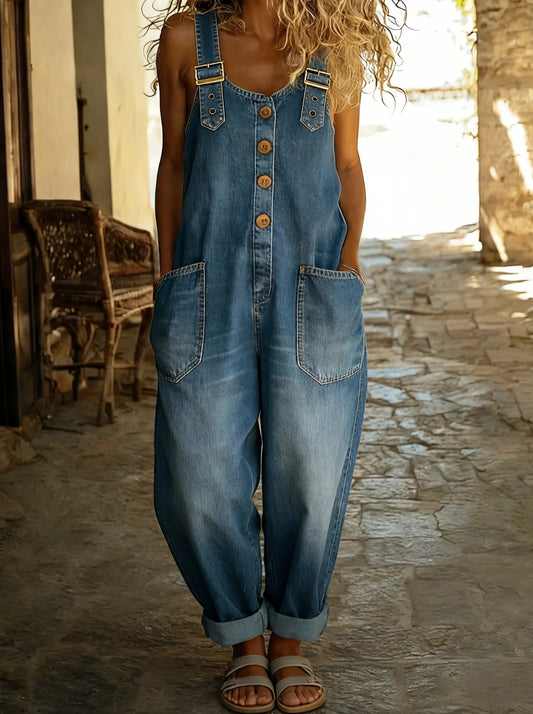 Tuta Donna Ampia Denim Estiva con Cinghie Regolabili