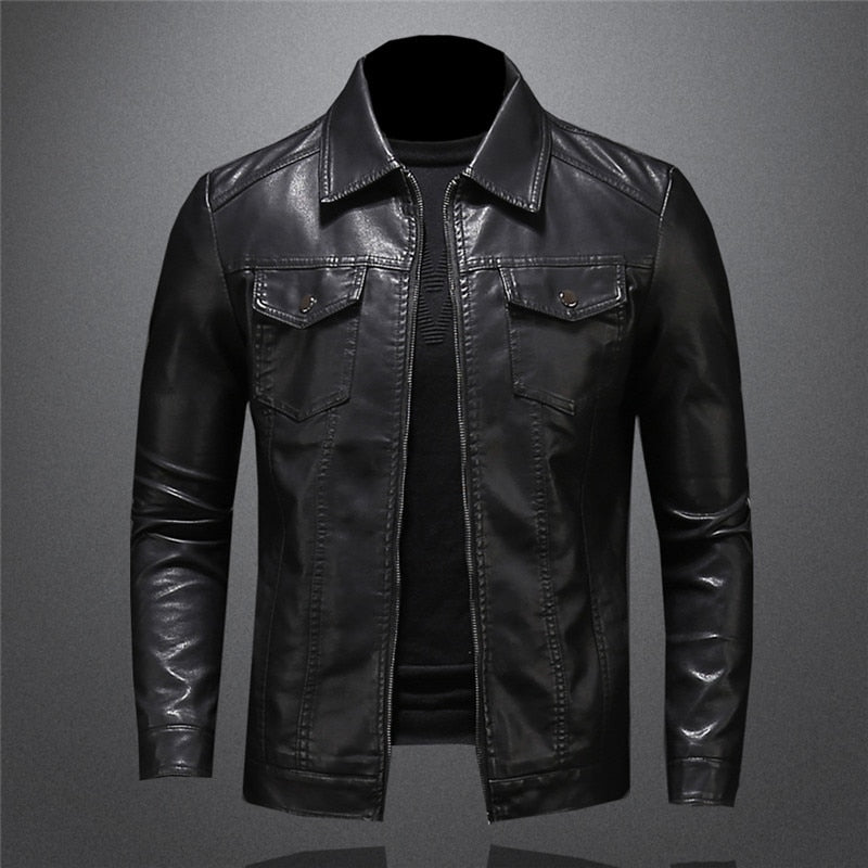 Giacca Biker Uomo Nera con Collo alla Coreana