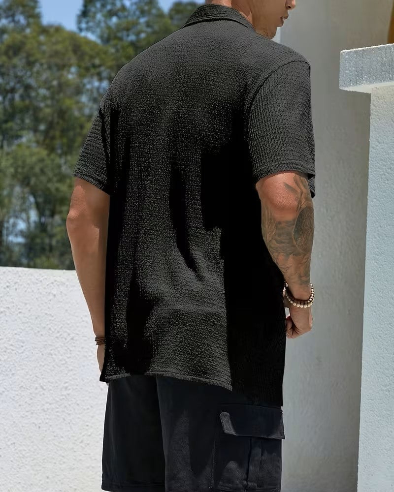 Uomo Camicia Classica Manica Corta Tinta Unita Leggera