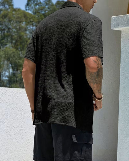 Uomo Camicia Classica Manica Corta Tinta Unita Leggera