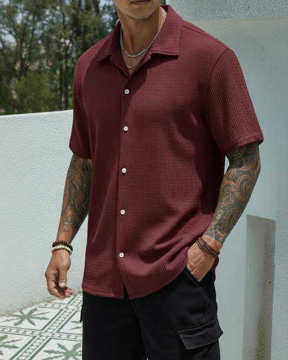 Uomo Camicia Classica Manica Corta Tinta Unita Leggera