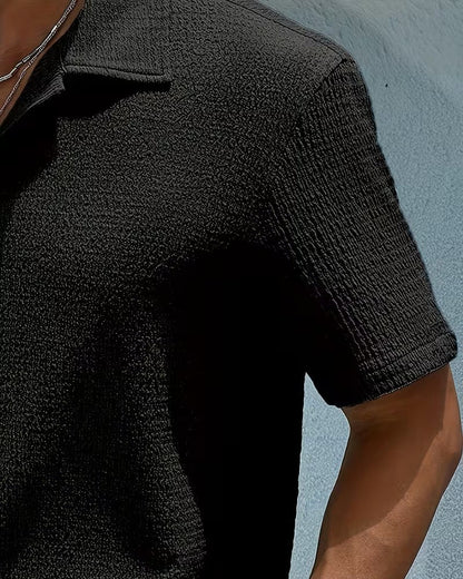 Uomo Camicia Classica Manica Corta Tinta Unita Leggera