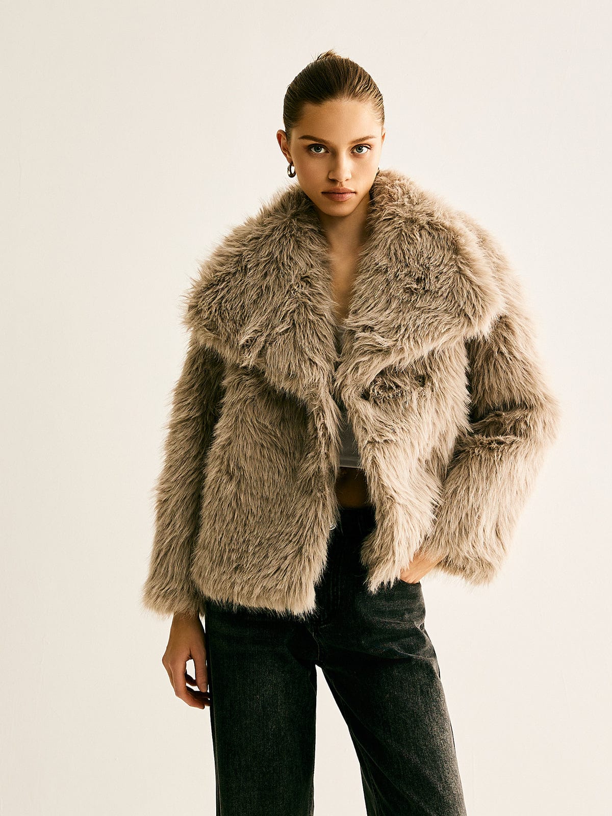 Giacca Donna Pelliccia Ecologica Oversize Corta
