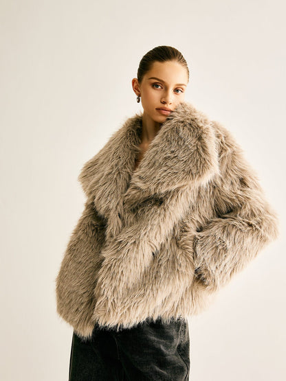 Giacca Donna Pelliccia Ecologica Oversize Corta