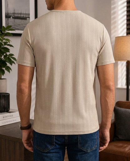 Uomo Estivo Manica Corta Sottile a Righe Maglietta Henley