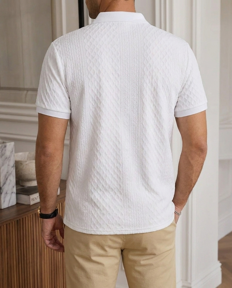 Uomo Manica Corta Polo Jacquard Elegante