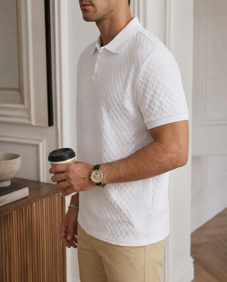 Uomo Manica Corta Polo Jacquard Elegante