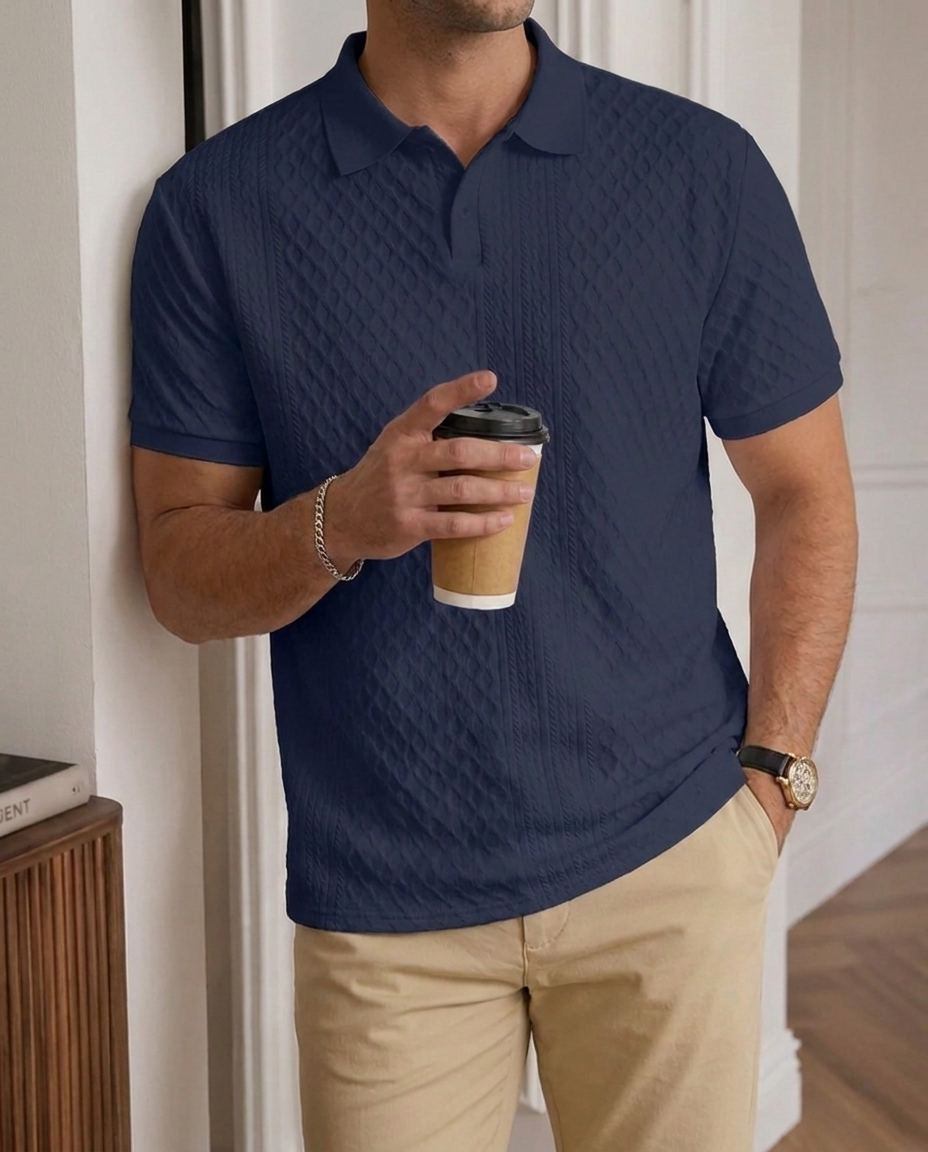 Uomo Manica Corta Polo Jacquard Elegante