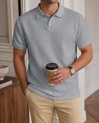 Uomo Manica Corta Polo Jacquard Elegante
