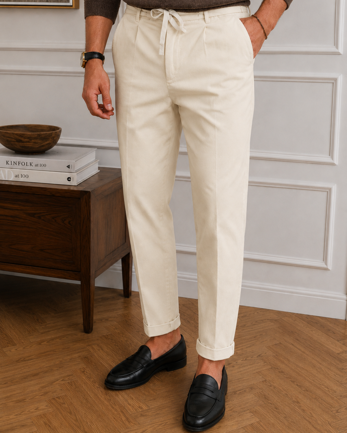 Uomo Pantaloni Estivi Leggerissimi con Vita Elastica