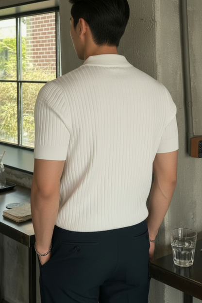Uomo Polo Estiva Manica Corta a Righe Strutturata