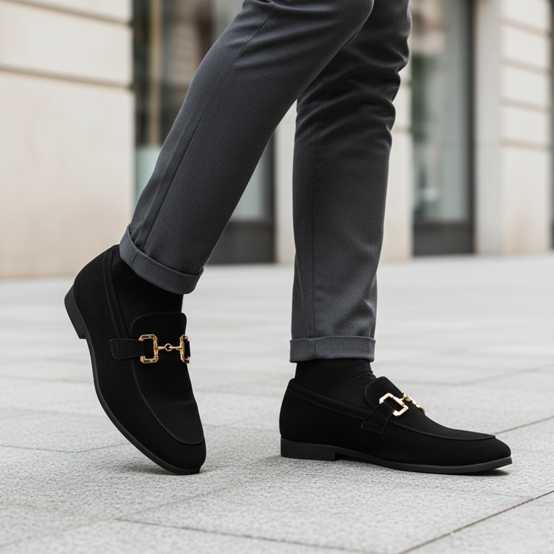 Uomo Scarpe Slip-On in Tessuto con Dettagli Dorati