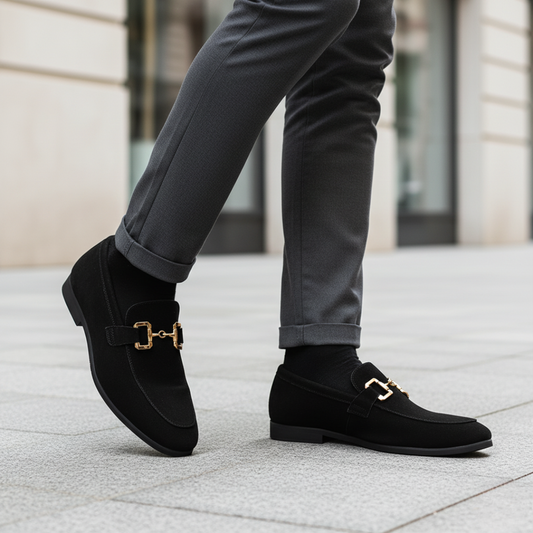 Uomo Scarpe Slip-On in Tessuto con Dettagli Dorati