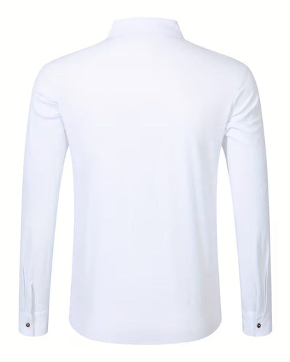 Uomo Vintage Traspirante Lino Camicia Manica Lunga