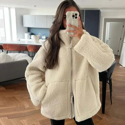 Giacca Teddy Donna Oversize Spalle Scese con Zip