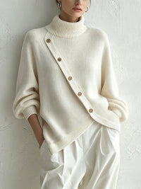 Maglione Dolcevita Donna Oversize con Bottoni in Legno