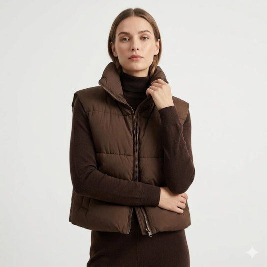 Gilet corto da donna elegante e imbottito con colletto alto