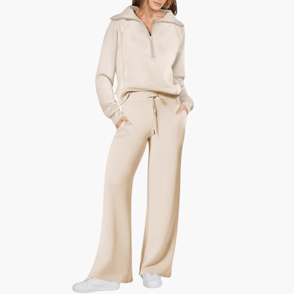 Completo da casa da donna con felpa con cappuccio e zip a gamba larga