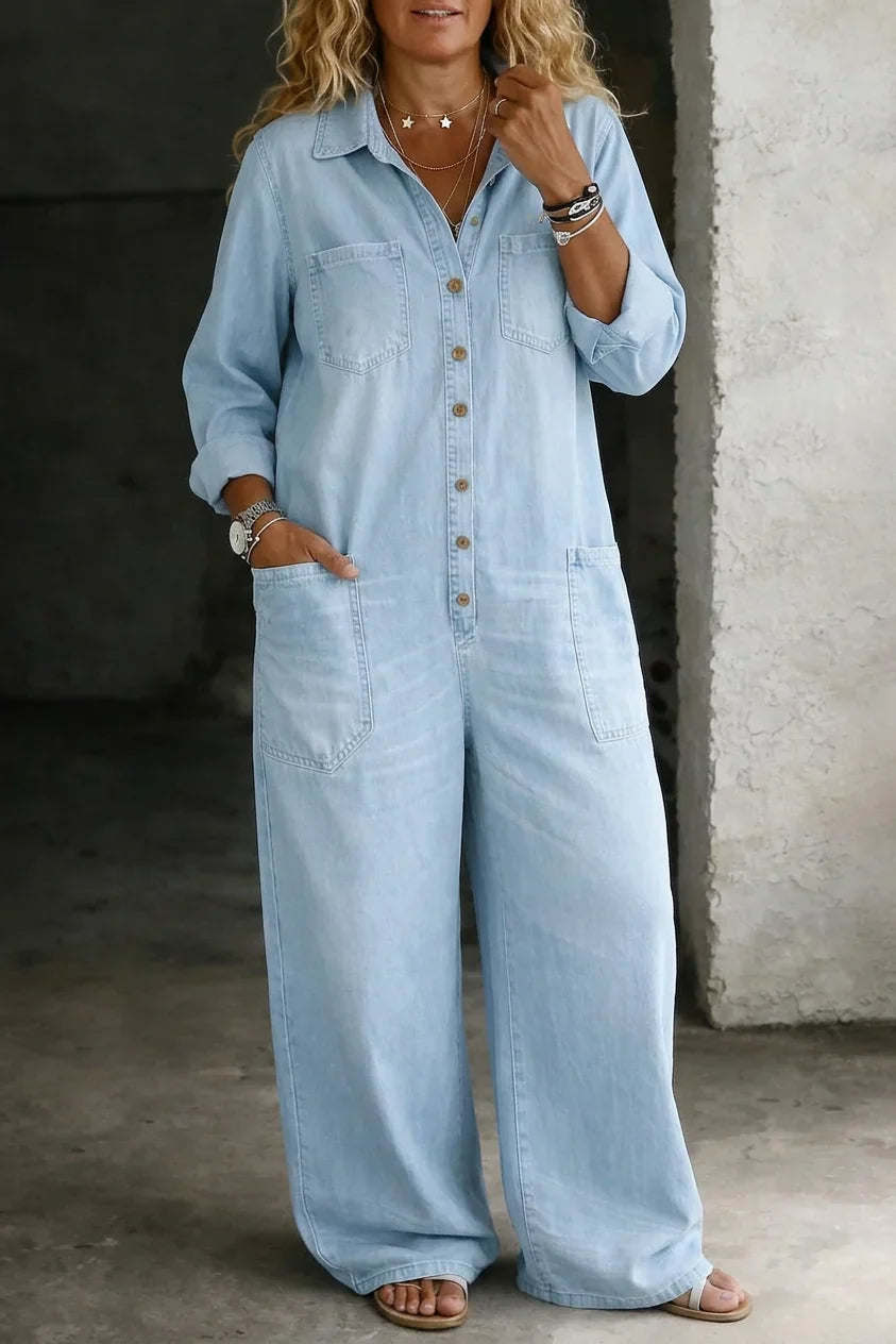 Tuta Intera Donna Jeans Morbida Casual Quotidiana